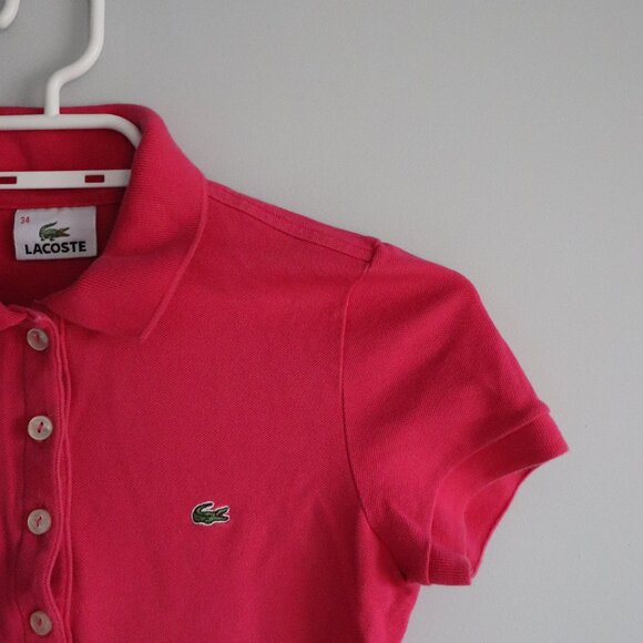 Lacoste Women's Pink Sz 34 Buttoned Polo Collar Short Sleeve Pullover‎ Shirt Top - Picture 7 of 12